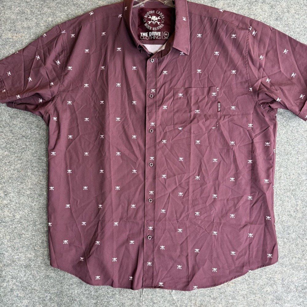 The Drive Clothing Shirt Mens 3XL Maroon Skull‎ Print Button Casual Work Harder
